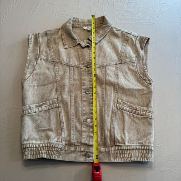 Elan Beige Wash Denim Jean button up Vest - Picture 8 of 13